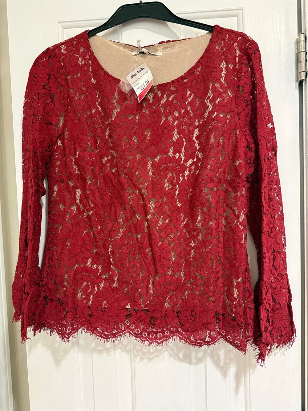 Rose & Olive Red Floral Lace Long Sleeve Blouse